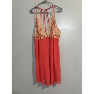 Cacique Women Coral Pink Lace Teddy Babydoll Chemise Slip Dress Plus Size 22/24
